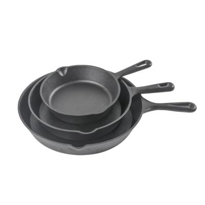 Commercial CHEF 3 pc. Cast Iron Skillet Set 6 in., 8 in., and 10 in. - Pre-Seasoned Cast Iron Cookware, Black