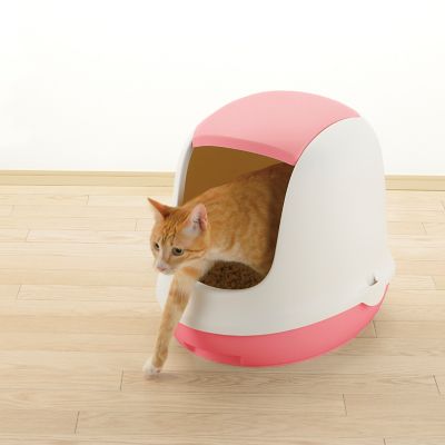 Richell Paw Trax Dome Hooded Cat Litter Box, Salmon Pink