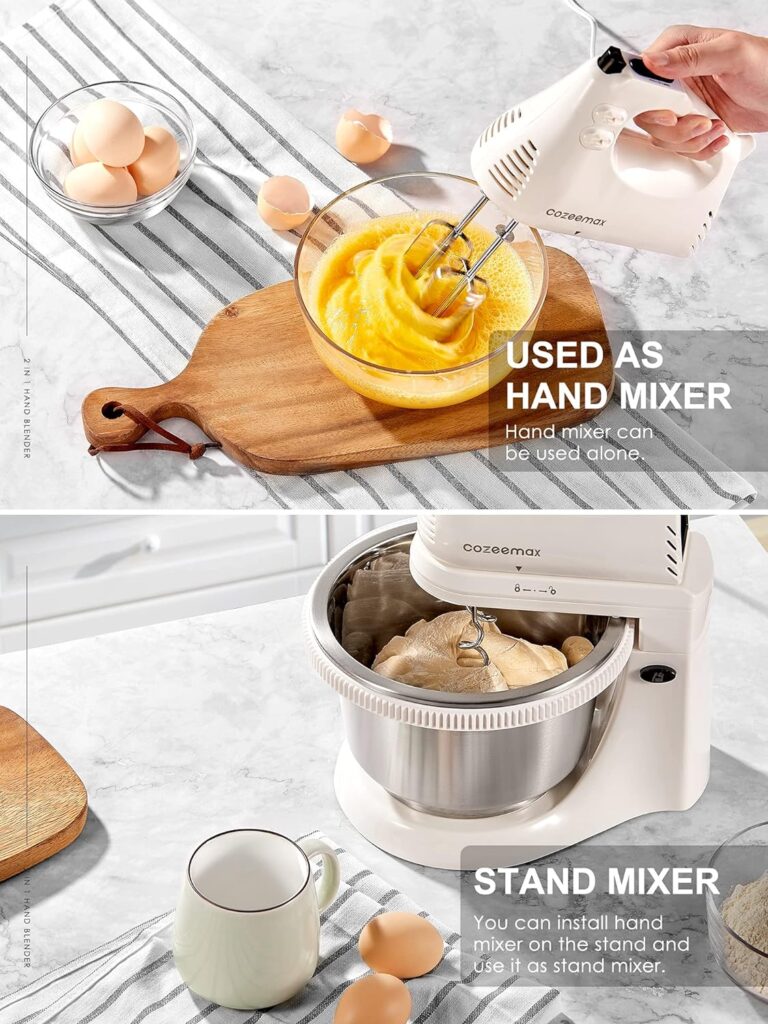 2 in 1 Hand Mixers Kitchen Electric Stand mixer with bowl 3 Quart, electric mixer handheld for Everyday Use, Dough Hooks  Mixer Beaters for Frosting, Meringues  More (Black)