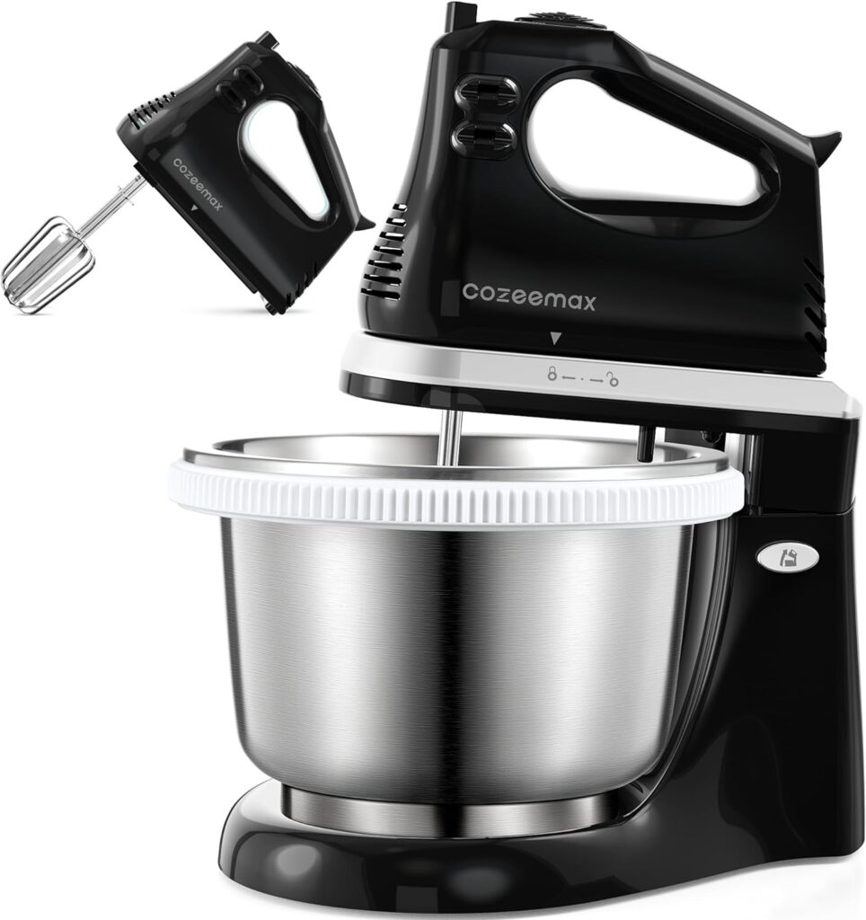 2 in 1 Hand Mixers Kitchen Electric Stand mixer with bowl 3 Quart, electric mixer handheld for Everyday Use, Dough Hooks  Mixer Beaters for Frosting, Meringues  More (Black)