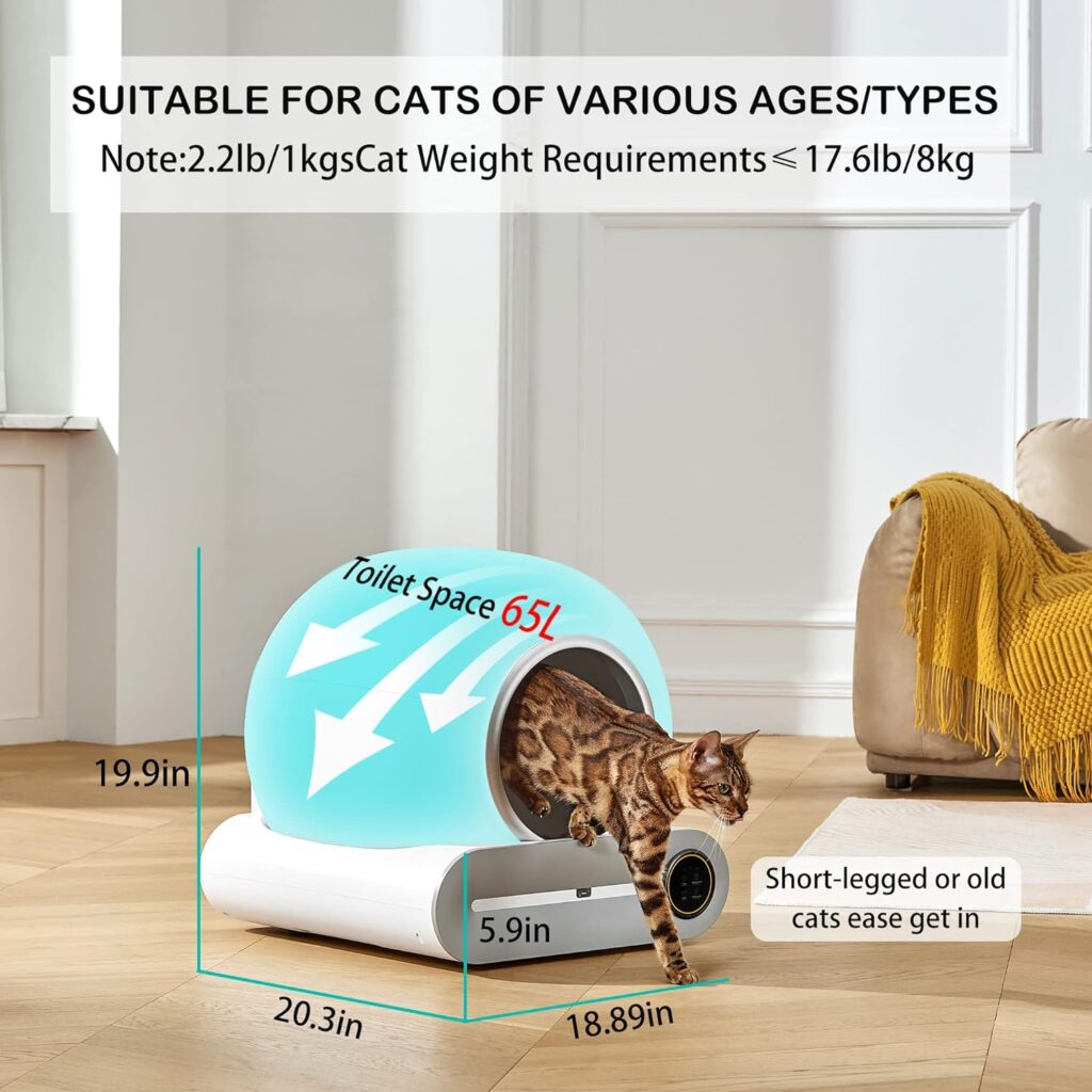Angol Shiold Automatic Self Cleaning Cat Litter Box 65L Extra Large Capacity Litter Box with App Control/Odor Removal/Low Noise for Multiple Cats (Silver) (MSP-TP-A-US)