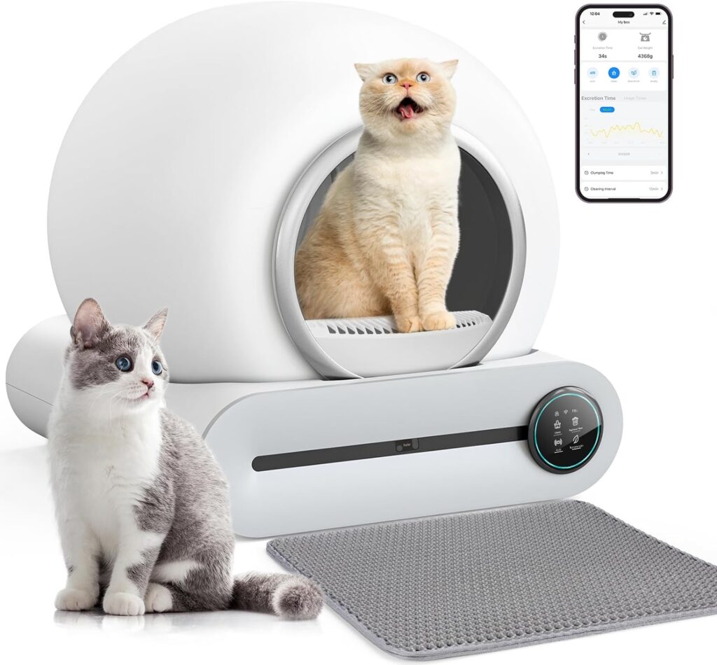 BASTRUMI Self Cleaning Cat Litter Box, Automatic Cat Litter Box,Litter Robot Smart Litter Box with 65L+9L Large Capacity/APP Control for Multiple Cats with Mats  Baffle Plate【Improved Version】