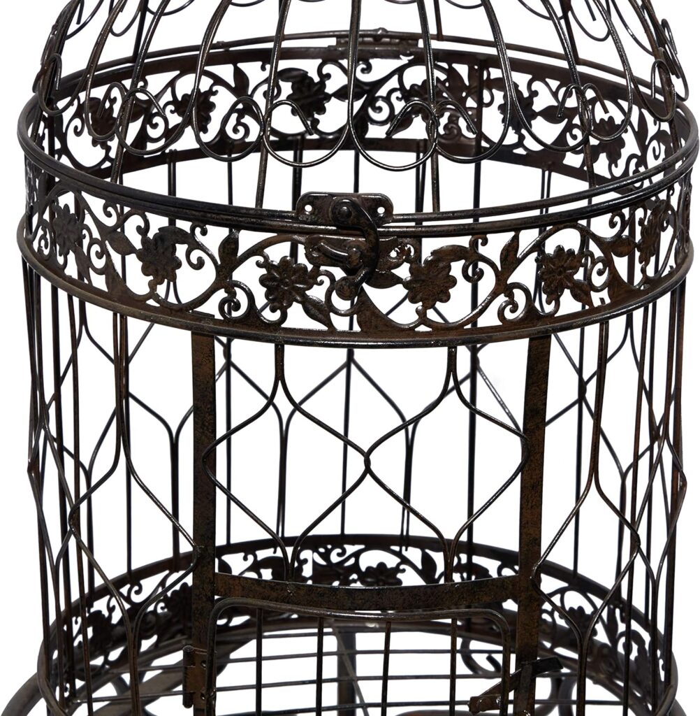 Deco 79 Metal Abstract Birdcage with Latch Lock Closure and Top Hook, 14 x 14 x 47, Black