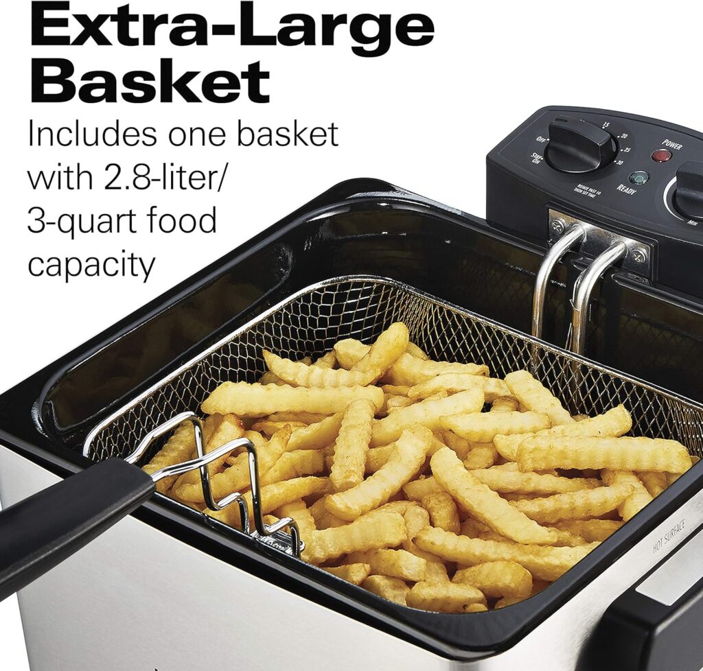 Hamilton Beach Professional Style Electric Deep Fryer, Lid with View Window, 1800 Watts, 19 Cups / 4.5 Liters Oil Capacity, One XL Frying Basket, Stainless Steel