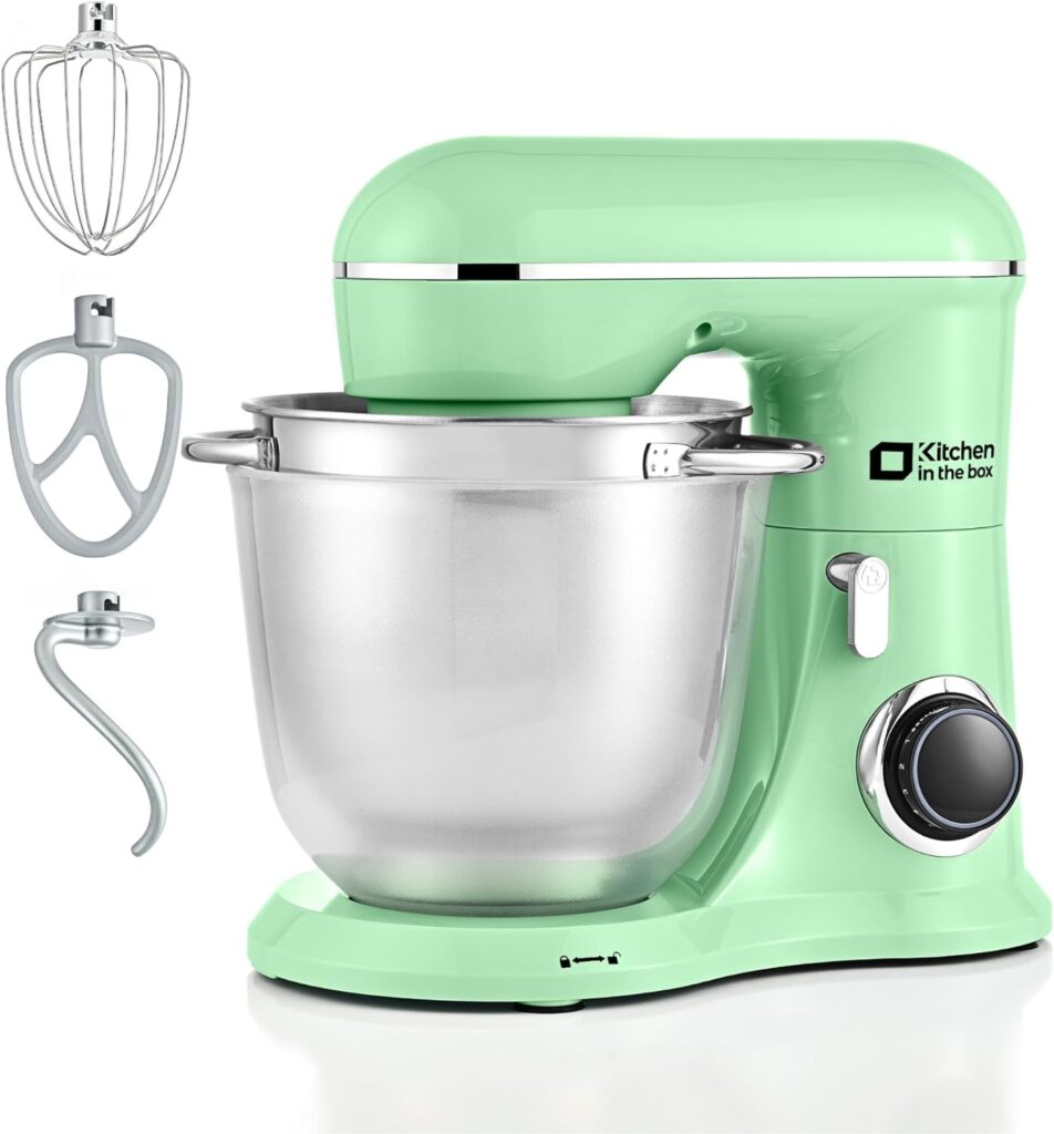 Kitchen in the box Stand Mixer, 4.5QT+5QT Two bowls Electric Food Mixer, 10 Speeds 3-IN-1 Kitchen Mixer for Daily Use with Egg Whisk,Dough Hook,Flat Beater (Green)
