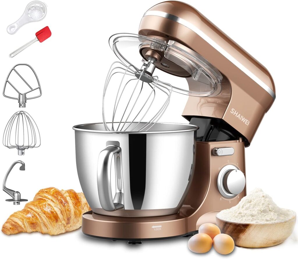Kitchen Stand Mixer, 6.5-QT 660W Electric Food Mixer, 6 Speeds Kitchen Mixer with Dough Hook, Egg Whisk, Flat Beater, Upgrade Version (Red)