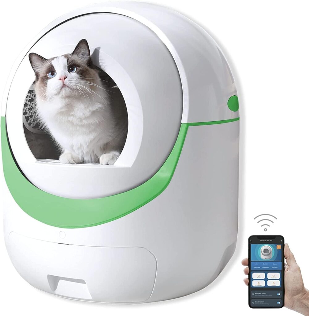 Large Self Cleaning Cat Litter Box, Pretty Automatic Cat Litter Box Robot with APP Control  Safe Alert  Smart Health Monitor for Kitty, Tidy Multiple Cats