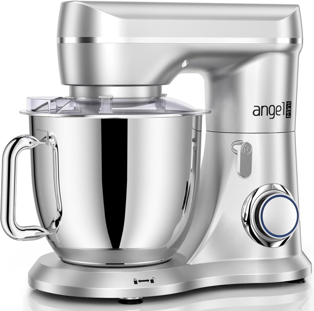 Mini Angel Stand Mixer,10-Speed 5QT Kitchen Electric Mixer,Tilt-Head Food Mixer with Dough Hook, Wire Whisk, Flat Beater, Stainless Steel Bowl (Silver)