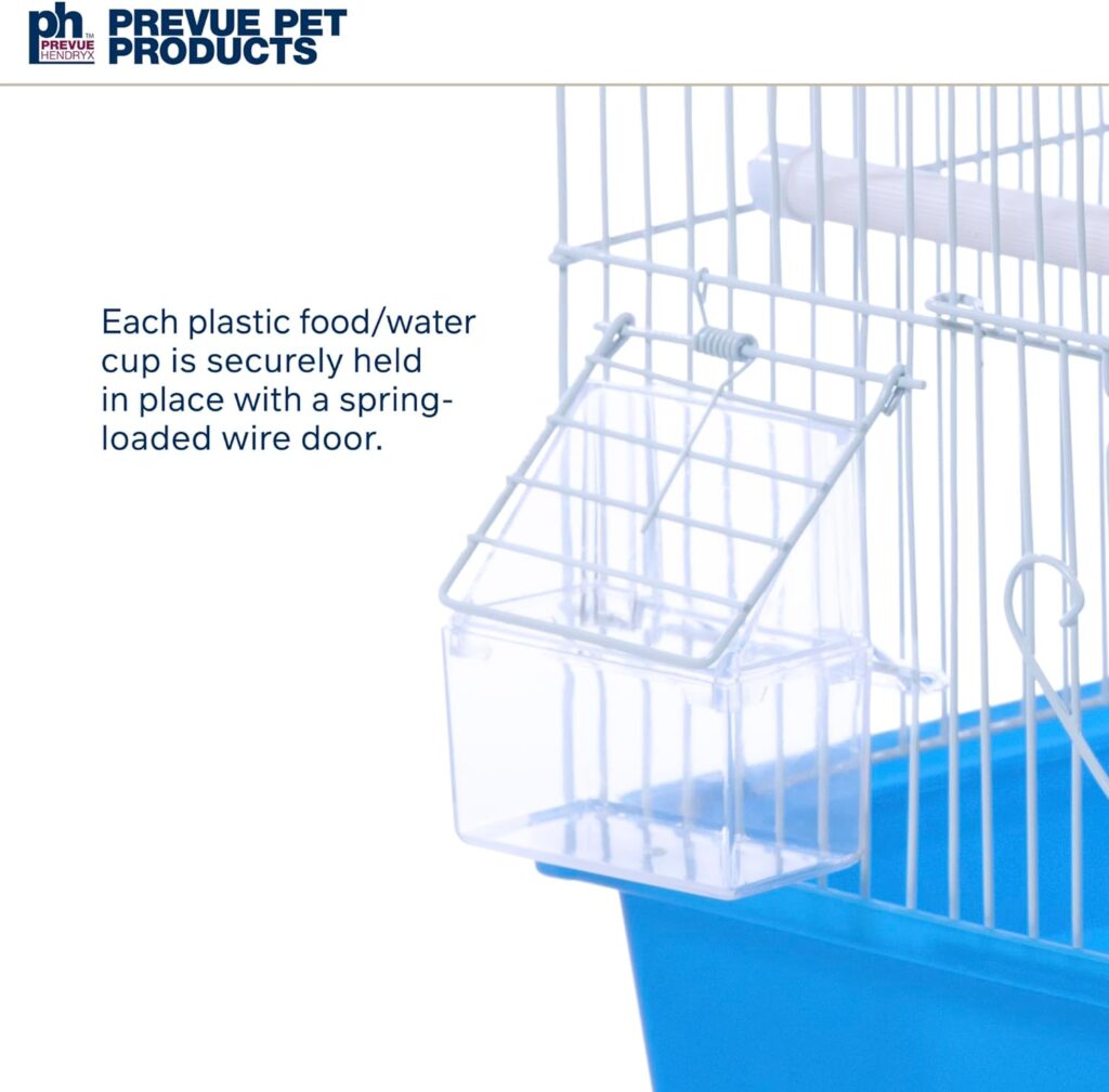 Prevue Pet Products Flat Top Economy Parakeet and Small Bird Cage with White Wire, Blue Plastic Base with Removable Tray