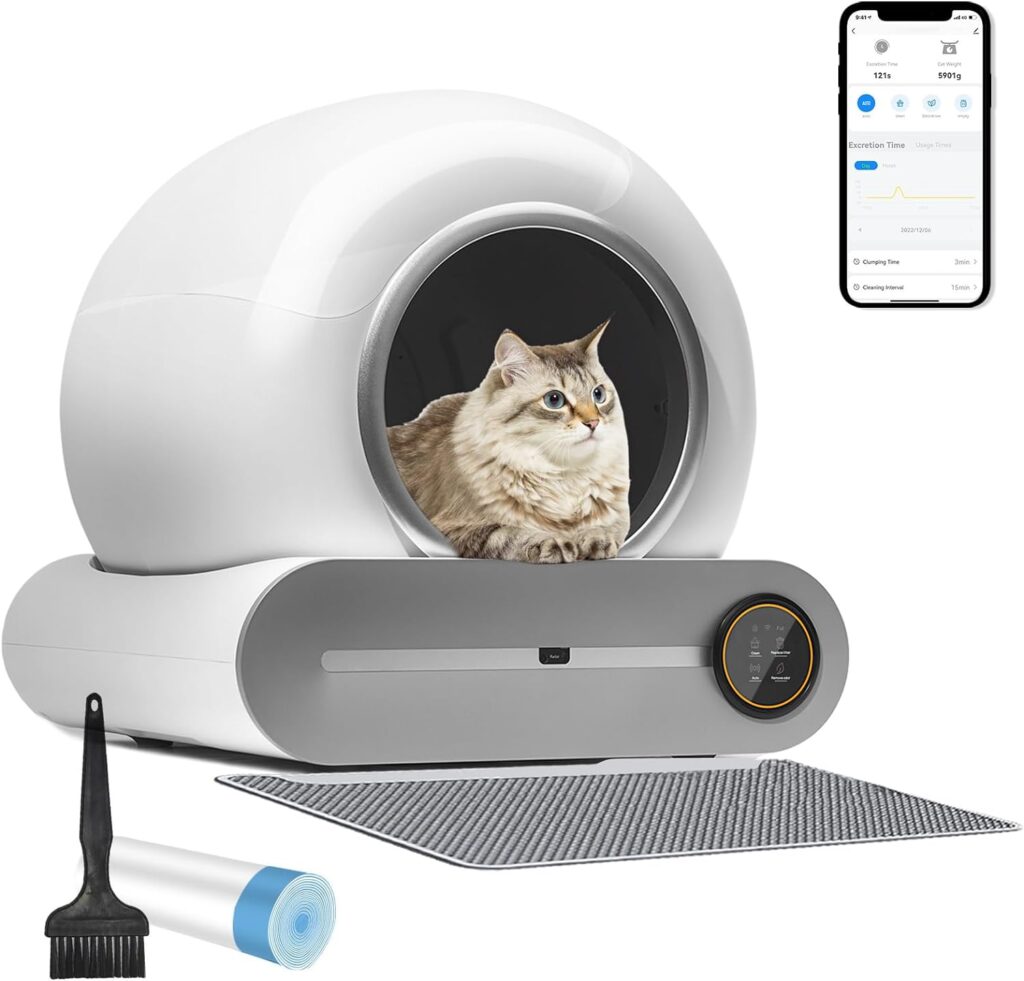 Self Cleaning Cat Litter Box, Upgraded Automatic Cat Litter Box 65L Extra Large Capacity Cleaning Robot, APP Control/Odor Removal/Safety Protection/Low Noise Litter Box for Multiple Cats