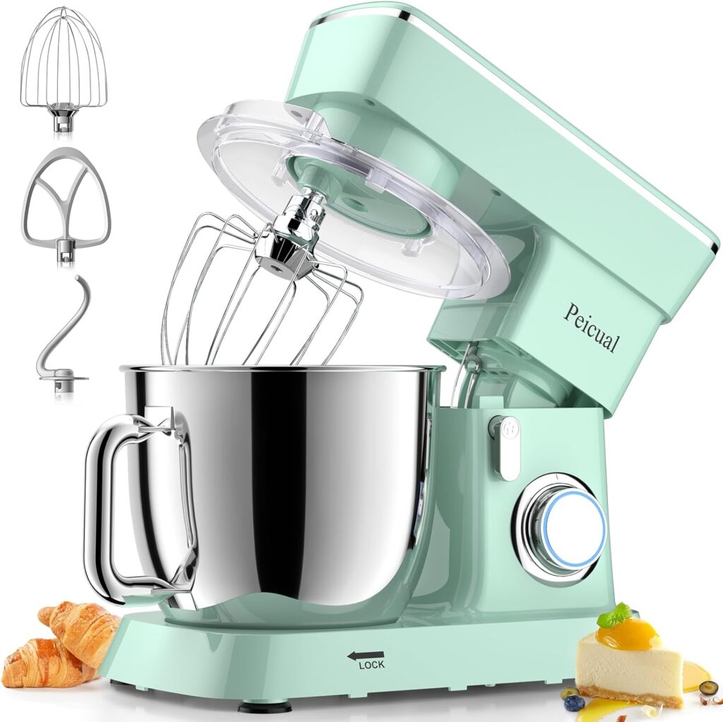 Upgraded Household Stand Mixer for Peicual 380W 10+P Speed High-Performance Tilt-Head Electric Kitchen Mixer 5.5Qt Stainless Steel Bowl with Dough Hook Flat Beater Wire Whisk  Splash Guard-Green