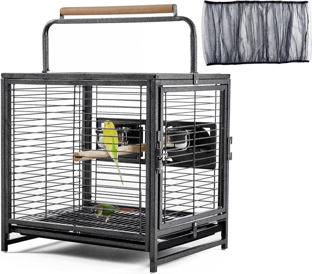 Yaheetech 25.5 Wrought Iron Bird Travel Carrier Cage Parrot Cage with Handle Wooden Perch  Seed Guard for Small Parrots Canaries Budgies Parrotlets Lovebirds Conures Cockatiels