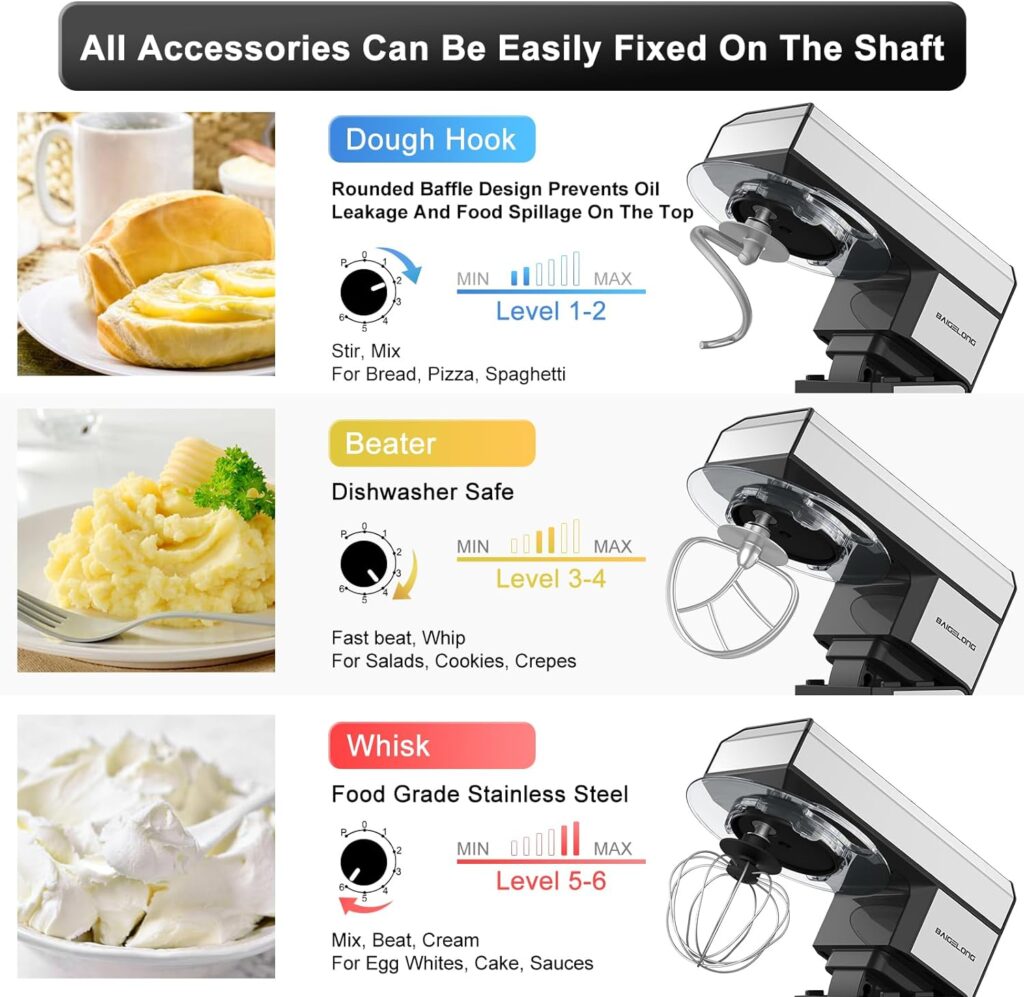 6-IN-1 Stand Mixer, 8.5 Qt. 1500W Multifunctional Electric Kitchen Mixer,With Dough Hook, Whisk, Beater, Meat Grinder, Blender, Splash Guard 9 Accessories for Most Home Cooks