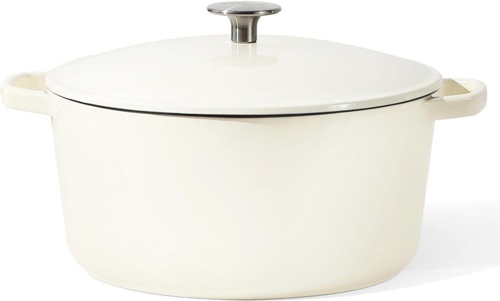 CAROTE 5.5Qt Enamel Cast Iron Dutch Oven Pot With Lid, Oven Safe Up to 500°F, with Large Handle Metal Knob, Cast Iron Pot for Sourdough Bread Stew Roast Braise, Easy Cleaning, Cream White