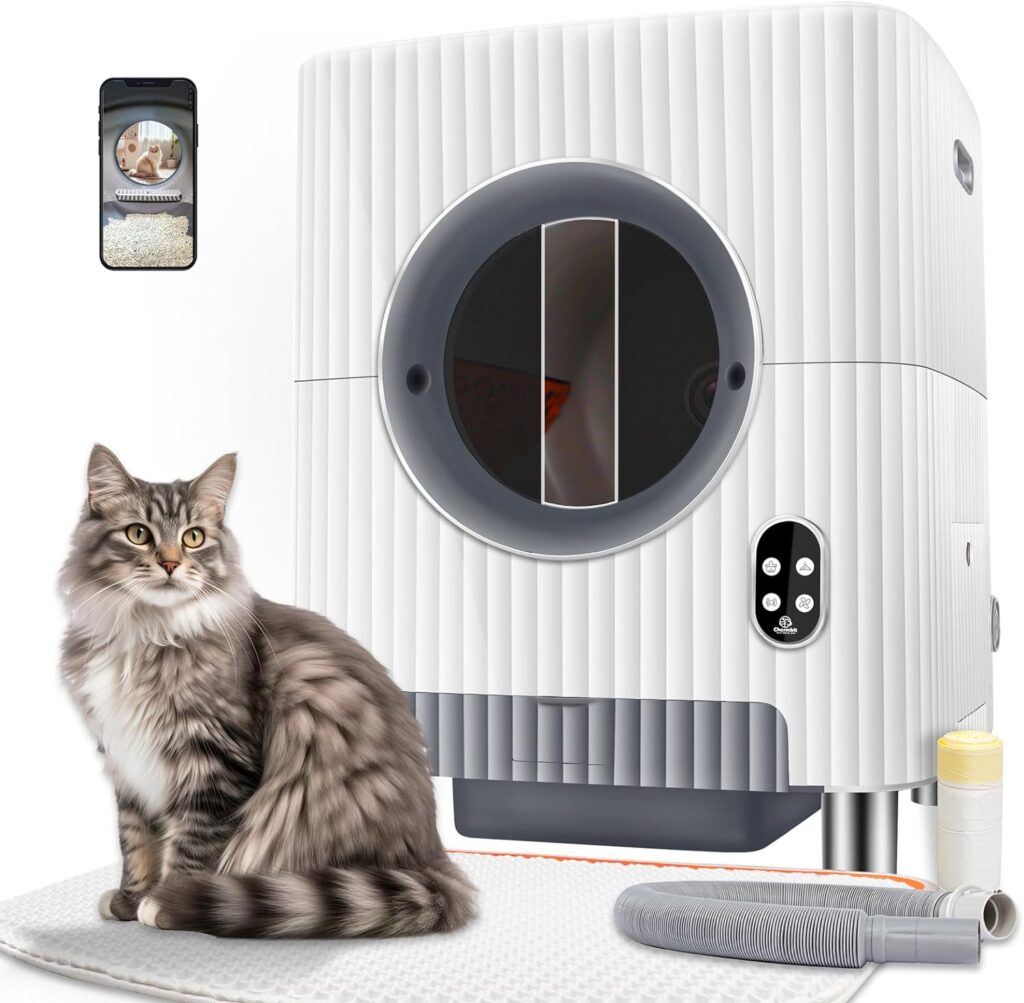 Charmkit Self Cleaning Cat Litter Box,Electric Entrance Door Automatic Cat Litter Box,Self Cleaning Litter Box for Multiple Cats with Video Monitor/Anti-Pinch/Odor-Removal/Support 5G/APP Control