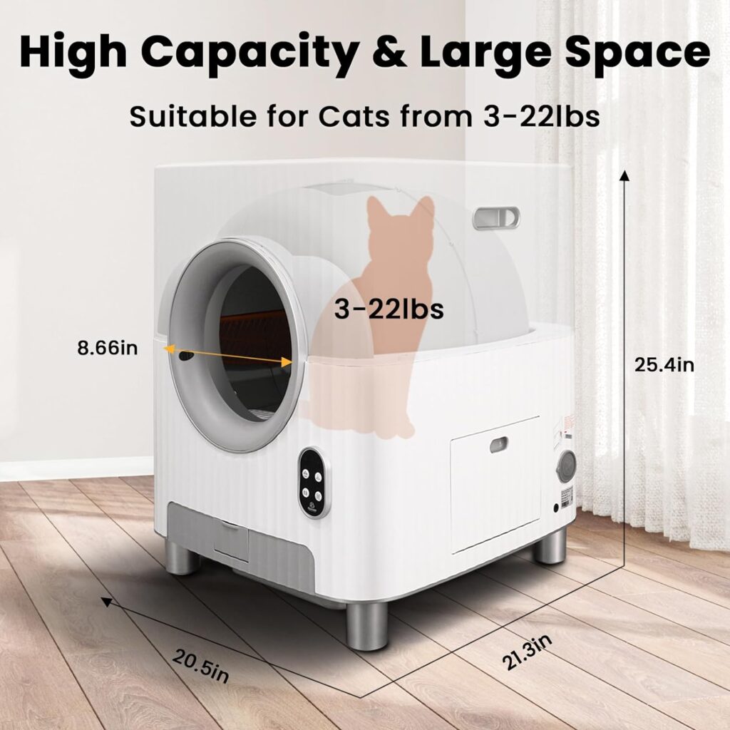 Charmkit Self Cleaning Cat Litter Box,Electric Entrance Door Automatic Cat Litter Box,Self Cleaning Litter Box for Multiple Cats with Video Monitor/Anti-Pinch/Odor-Removal/Support 5G/APP Control
