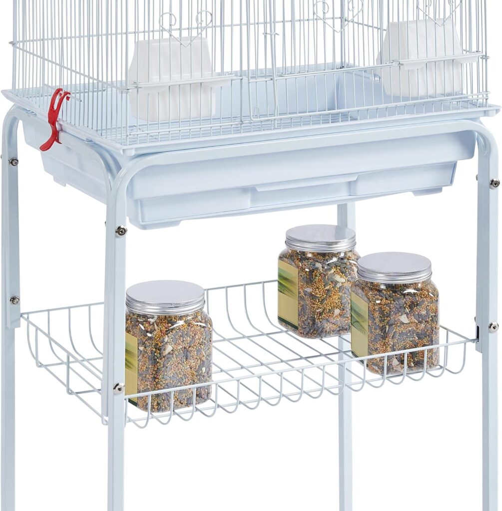 Yaheetech 62.4-inch Roof Top Flight Bird Cage for Parakeets Cockatiels Conures Finches Lovebirds Canaries Budgies Small Parrots, Large Birdcage with Detachable Rolling Stand, White