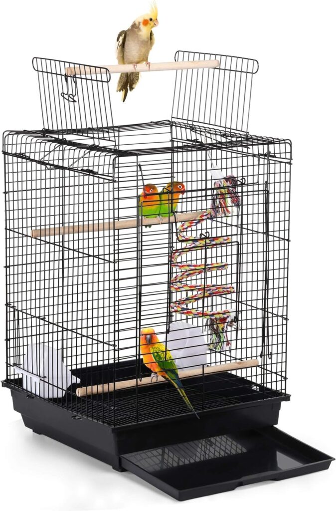 Yaheetech Open Play Top Travel Bird Cage for Conure Sun Parakeet Green Cheek Conure Lovebird Budgie Finch Canary, Small-Size Travel Portable